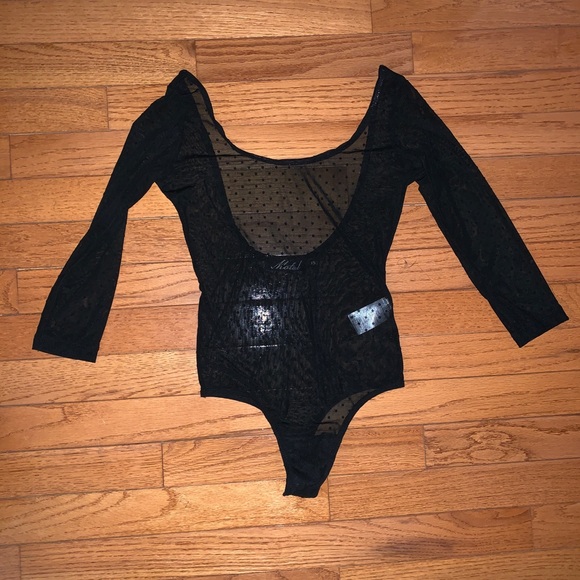 BODYSUIT IN BLACK POLKA MESH - Picture 6 of 7